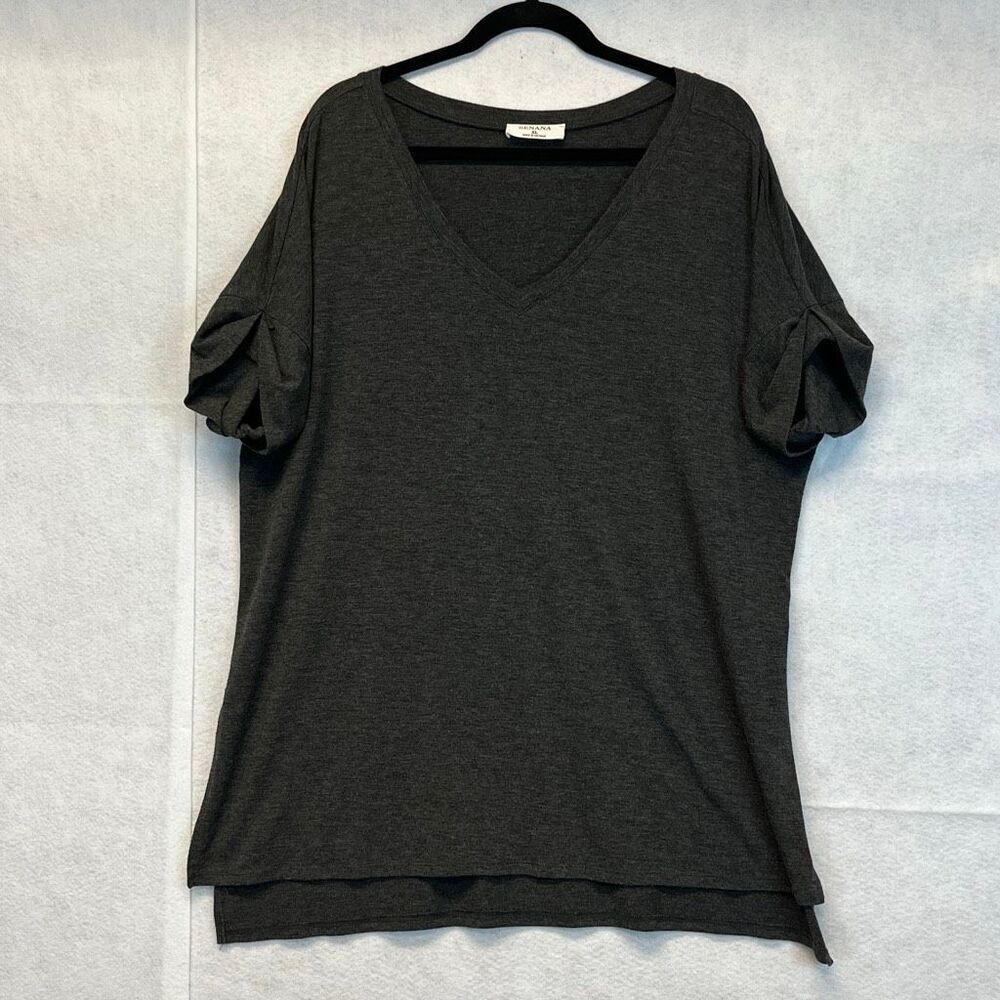 ZENANA Shirt Women's XL Gray Rayon Blend V-Neck Tunic Short Rolled Sleeve‎ Tee